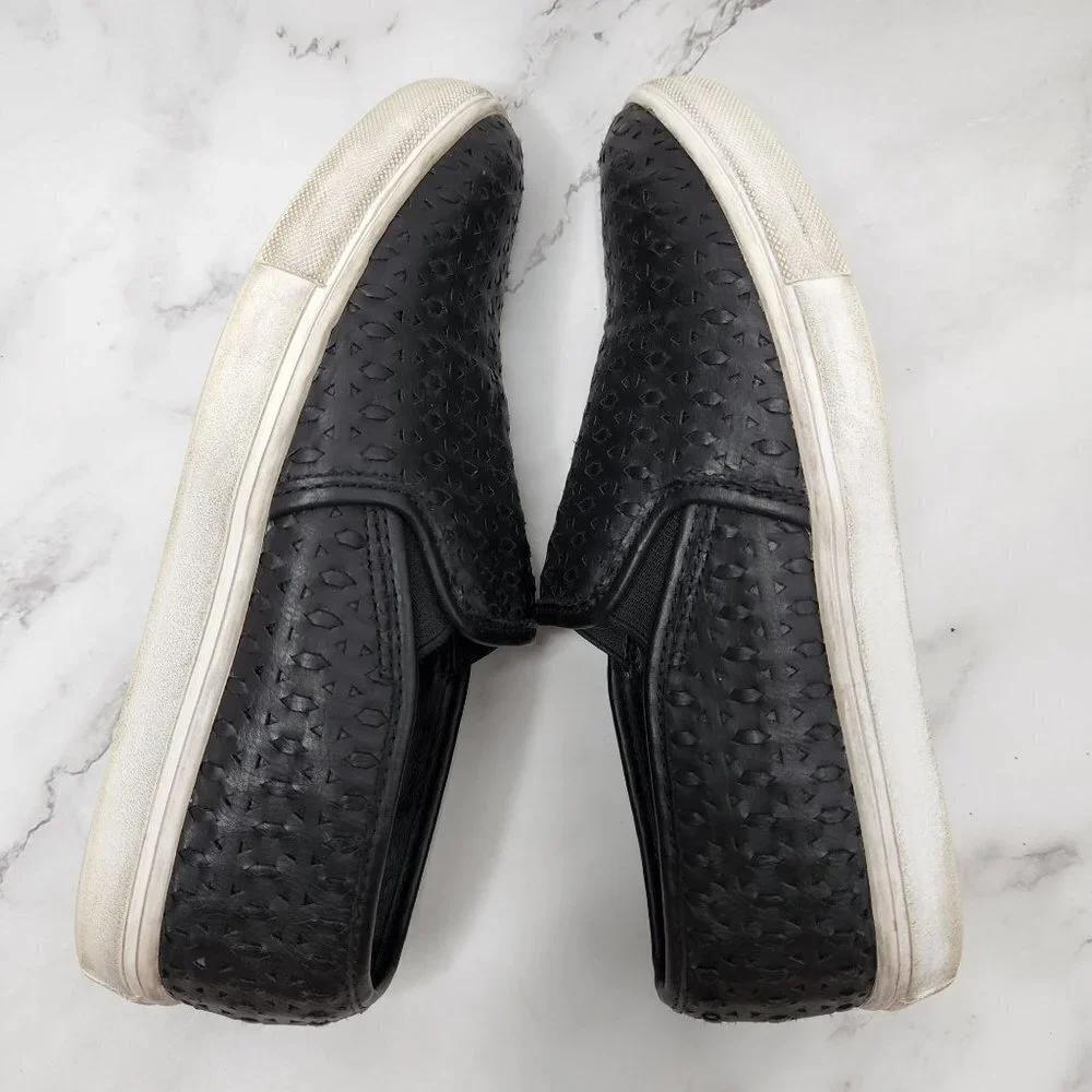 Steve Madden Excel Black Faux Vegan Leather Perforated Slip On Flat Sneaker 7B